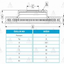 FREN DİSKİ VANETTE  90-02 / ÖN HAVALI 257-5