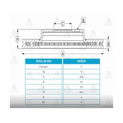 FREN DİSKİ COROLLA  93-02 / ENJEKSİYONLU ÖN HAVALI 255-4