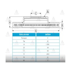 FREN DİSKİ COROLLA 06-13 DİZEL D4D / AURIS 07-13 / RAV4 00-05 BENZİNLİ ÖN HAVALI 273-5