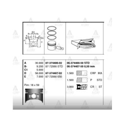 PİSTON SEGMANLI COROLLA 88-97 1.3L 2E 73.00mm 050