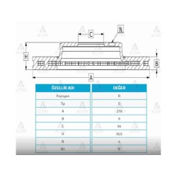 FREN DİSKİ COROLLA 03-07 / COROLLA-VERSO 04-07 / 1.4 D4D DİZEL ARKA DÜZ 279-4