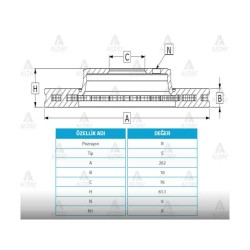 FREN DİSKİ I-30 07-11 / CEED 08-12 / IX-35 11-15 / SPORTAGE 11-15 / ARKA DÜZ 262-5
