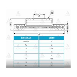 FREN DİSKİ COROLLA 06-13 BENZİNLİ / AURIS 07-13 / ÖN HAVALI 275-5